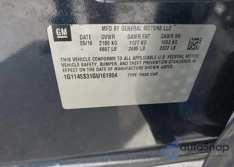 2016 Chevrolet Impala 2Lz from USA, damaged, VIN 1G1145S31GU161904